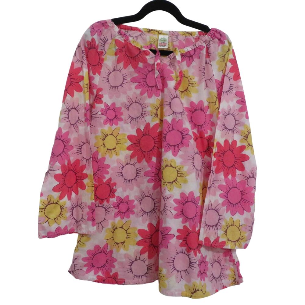Mini Boden Girl Sz 5-6Y Pink Yellow Floral Long Sleeve Tunic Top Long Sleeve